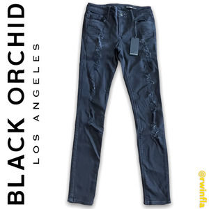 Black Orchid Jeans Distressed Black Denim Skinny 27 NWT